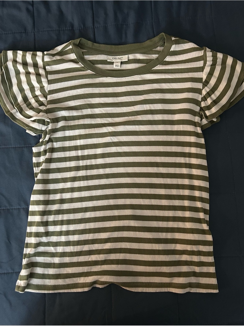 ON The Byas Olive Striped Flutter Sleeve Tee